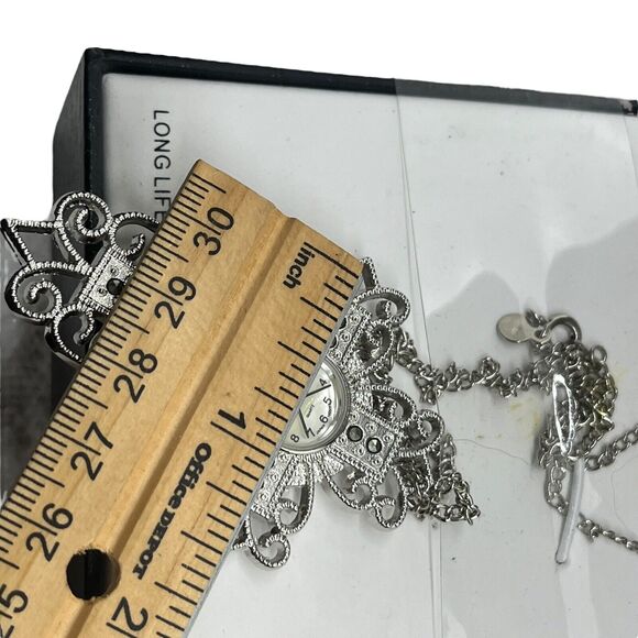 Galaxie By Elgin Cross Pendant Necklace Watch Women Silver Tone In Box Untested main image 13